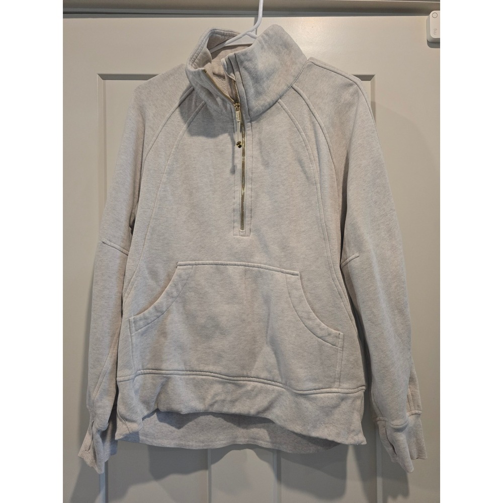 Lululemon Scuba Oversized Half Zip Hoodie Heathered Light Grey Gold Zip xs/s